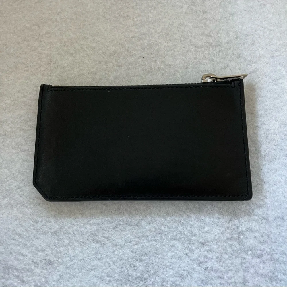 SAINT LAURENT Moujik French Bulldog Fragment Card Holder Black Leather